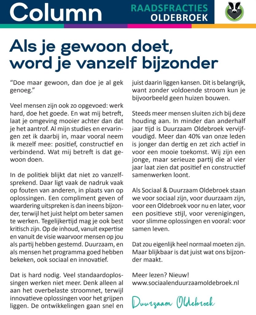 Column over goed doen en samenwerking in de politiek.